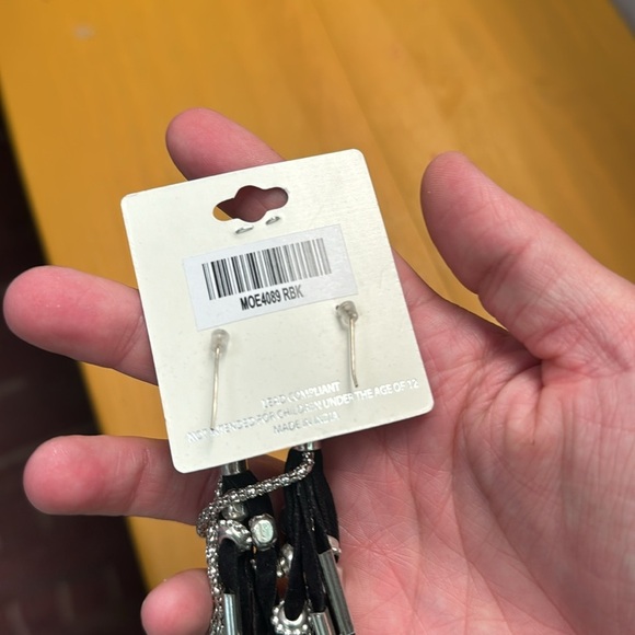 Mia Collection Silver Black Chain Velvet Tassel Western Beaded Dangle Earrings - Picture 4 of 5